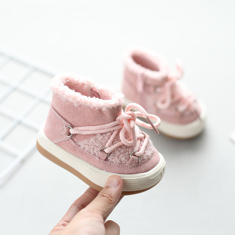 A baby girl toddler shoes winter new high-top boys' snow boots velvet warm Korean version of baby cotton shoes