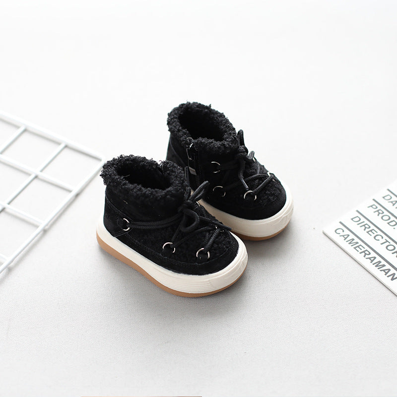 A baby girl toddler shoes winter new high-top boys' snow boots velvet warm Korean version of baby cotton shoes