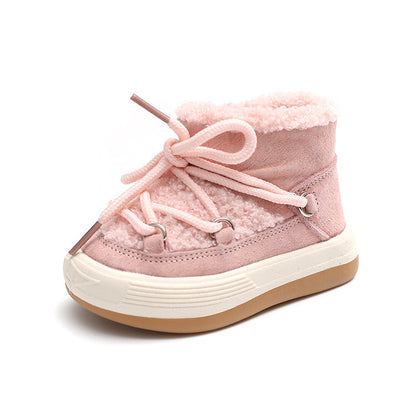 A baby girl toddler shoes winter new high-top boys' snow boots velvet warm Korean version of baby cotton shoes