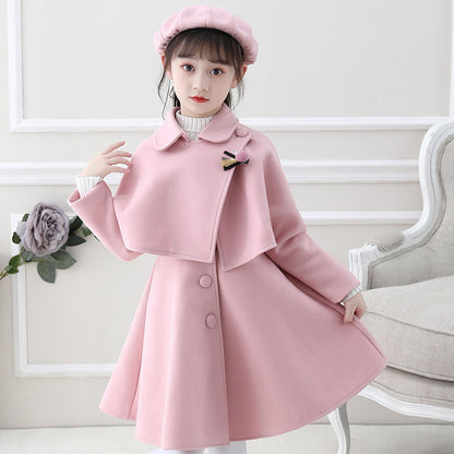 Girls' dresses, autumn and winter woolen shawls, two-piece skirts, medium and large children's princess dresses, winter fleece suits