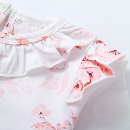 Cross border autumn printed girl's skirt set, European and American pullover, cotton pink two-piece set YT005 0.18kg