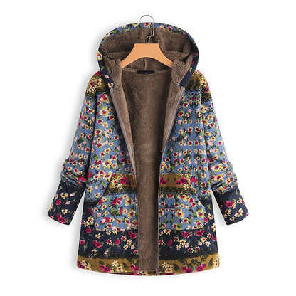 Sudadera de mujer otoño e invierno con estampado casual de talla grande con capucha chaqueta cálida para mujer 