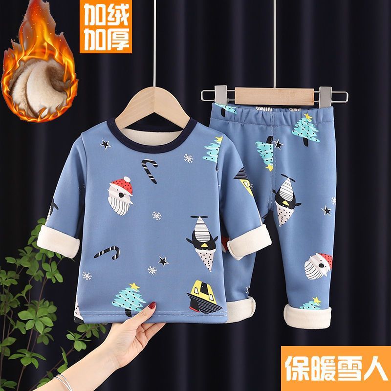 P children's thermal underwear set boys and girls long johns medium children infant pajamas autumn and winter thermal clothing tide