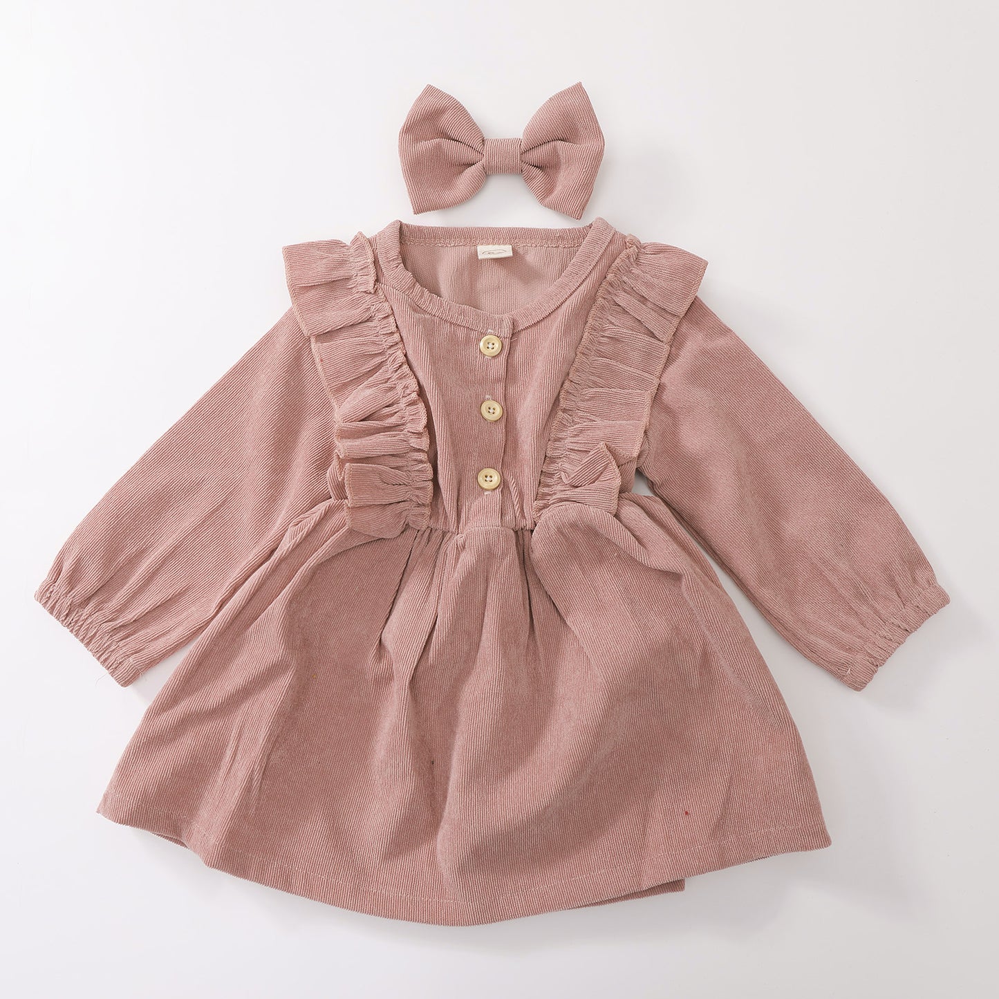 Ropa de niña, vestido de pana con encaje dulce, conjunto de dos piezas con pinza para el cabello con lazo para niña, 0,23 kg 