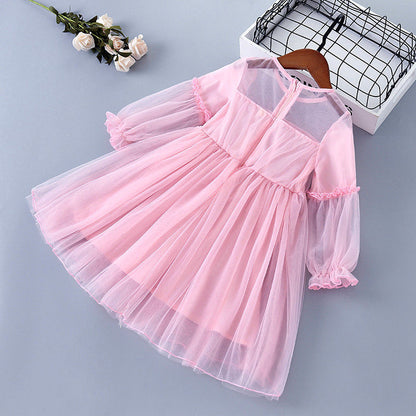 Spring and autumn children&#039;s gauze dress princess skirt long sleeve gauze skirt girl super fairy maiden fluffy skirt foreign trade