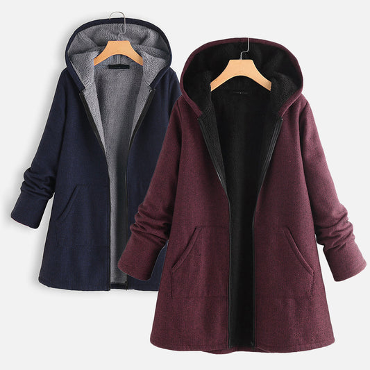 Nueva chaqueta acolchada de algodón de terciopelo informal de otoño e invierno con relleno de algodón grueso chaqueta con capucha de longitud media para mujer 