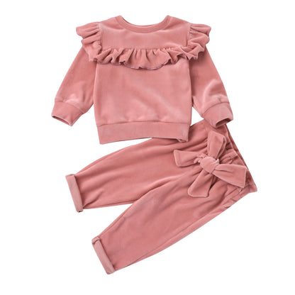 A Cross-border popular infant pants set solid color pink and white jumper European and American version cotton women's breathable skin tone winter set