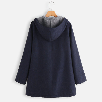 New autumn and winter cotton-padded casual velvet thickened cotton-padded jacket mid-length hooded women's jacket