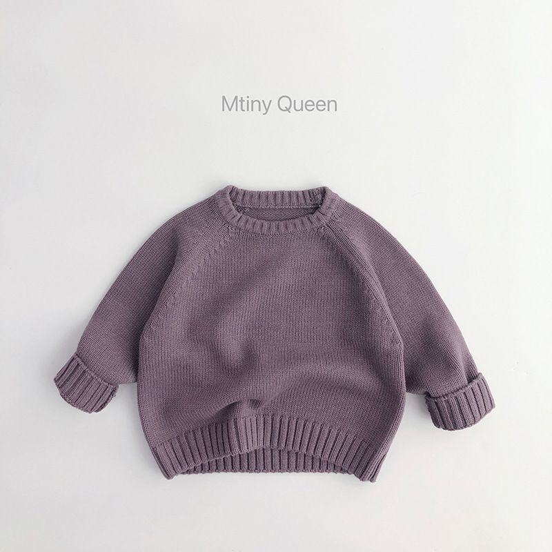 P children's clothing children's pullover knitted sweater autumn and winter new Korean version boys and girls baby retro simple solid color sweater long sleeve