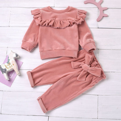 A Cross-border popular infant pants set solid color pink and white jumper European and American version cotton women's breathable skin tone winter set