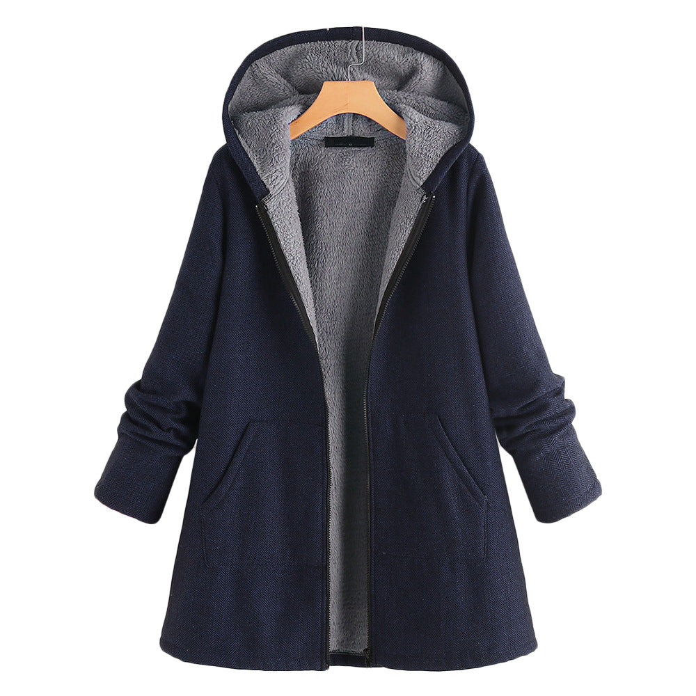 Nueva chaqueta acolchada de algodón de terciopelo informal de otoño e invierno con relleno de algodón grueso chaqueta con capucha de longitud media para mujer 