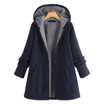 New autumn and winter cotton-padded casual velvet thickened cotton-padded jacket mid-length hooded women's jacket