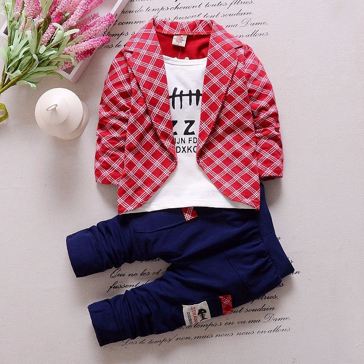 Spring and autumn new children&#039;s clothing infant gentleman suit fake three 0-4 years old children two-piece baby suit tide 0.24kg