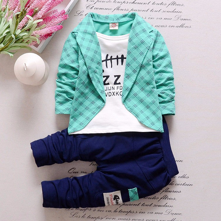 Spring and autumn new children&#039;s clothing infant gentleman suit fake three 0-4 years old children two-piece baby suit tide 0.24kg