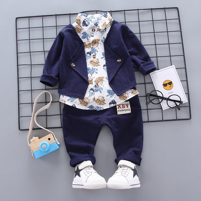 Spring and autumn new children&#039;s clothing infant gentleman suit fake three 0-4 years old children two-piece baby suit tide 0.24kg