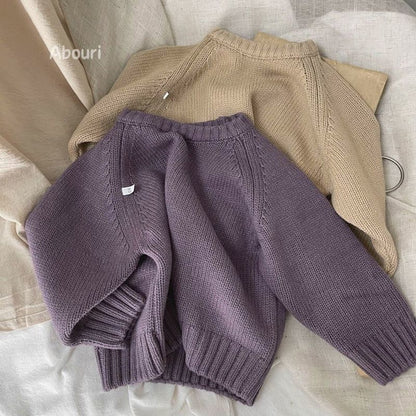 P children's clothing children's pullover knitted sweater autumn and winter new Korean version boys and girls baby retro simple solid color sweater long sleeve