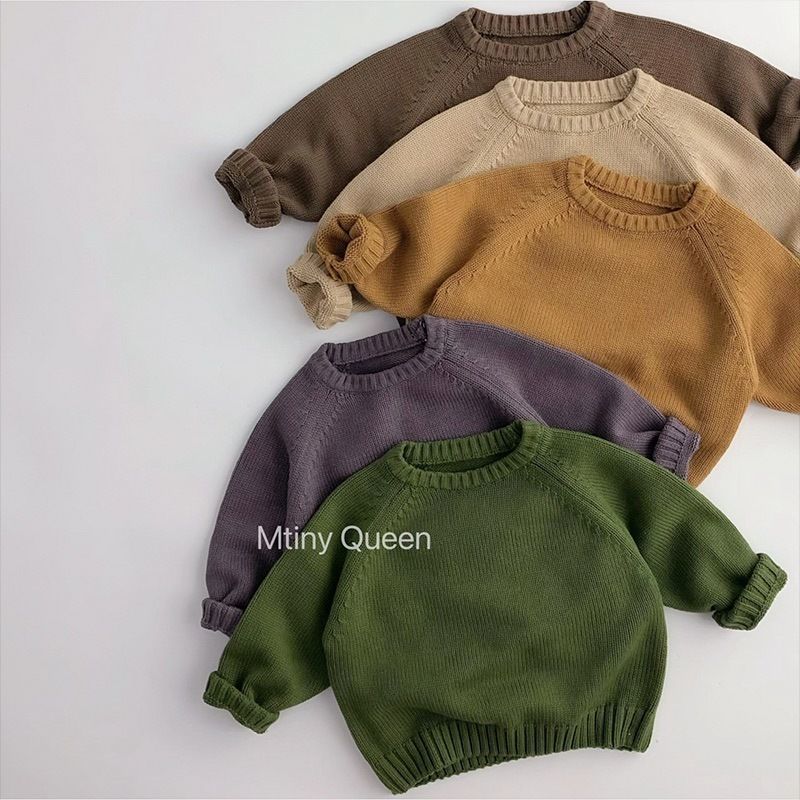 P children's clothing children's pullover knitted sweater autumn and winter new Korean version boys and girls baby retro simple solid color sweater long sleeve