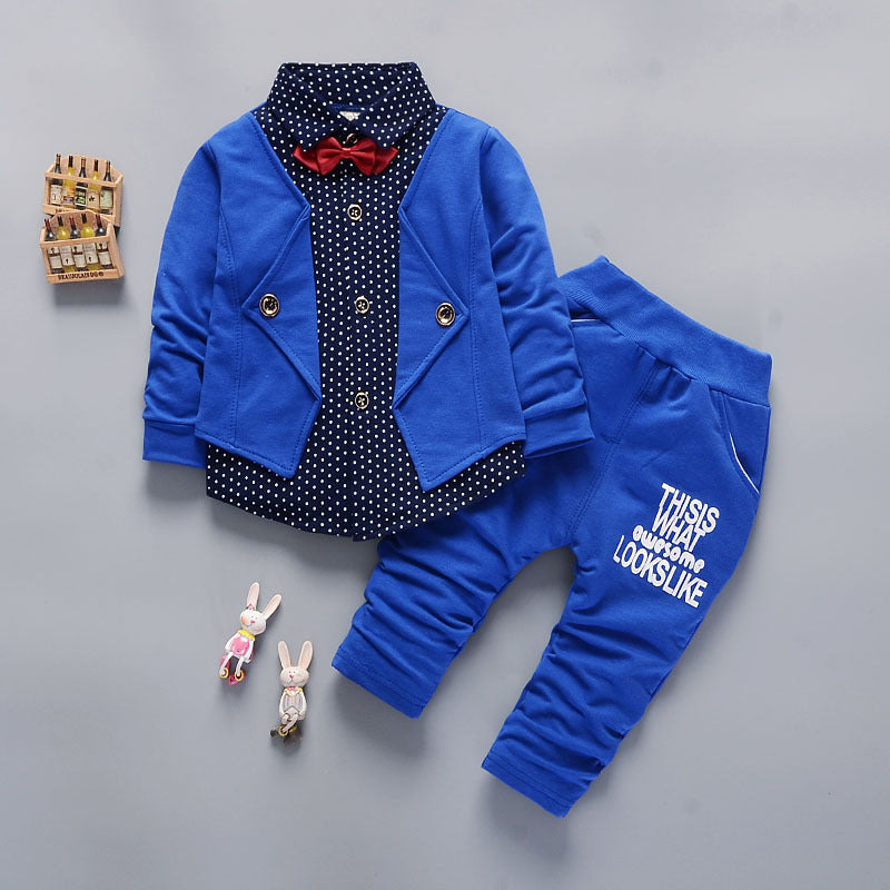 Spring and autumn new children&#039;s clothing infant gentleman suit fake three 0-4 years old children two-piece baby suit tide 0.24kg