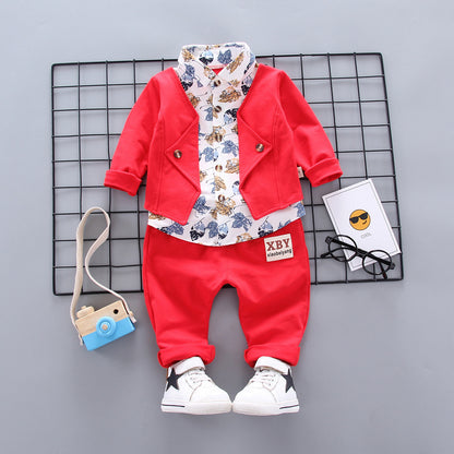 Spring and autumn new children&#039;s clothing infant gentleman suit fake three 0-4 years old children two-piece baby suit tide 0.24kg