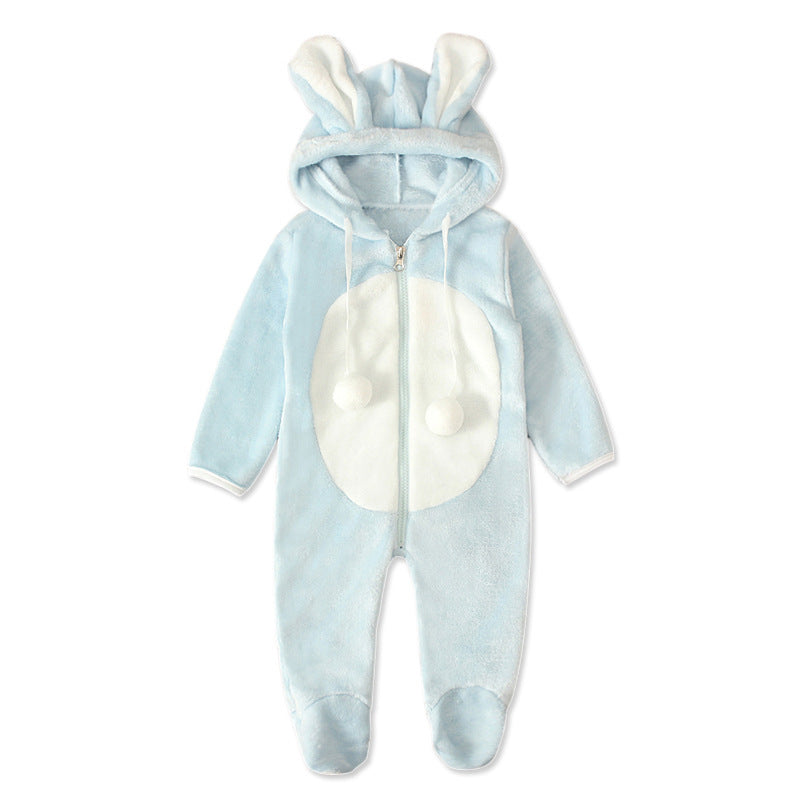 A boys and girls, children, Europe, America, spring, autumn and winter, long-sleeved rabbit hooded thickened jumpsuit, foot-wrapped Romper children's clothing