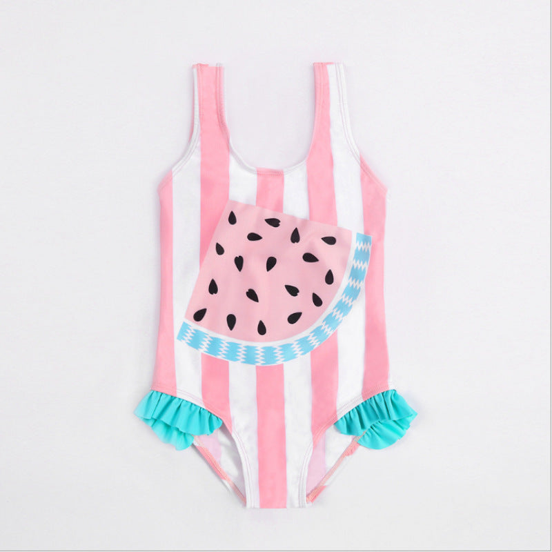 A Cross-border European and American new hot selling one-piece swimsuit, watermelon print, sweet and cute cartoon girl, children's swimsuit 0.2kg