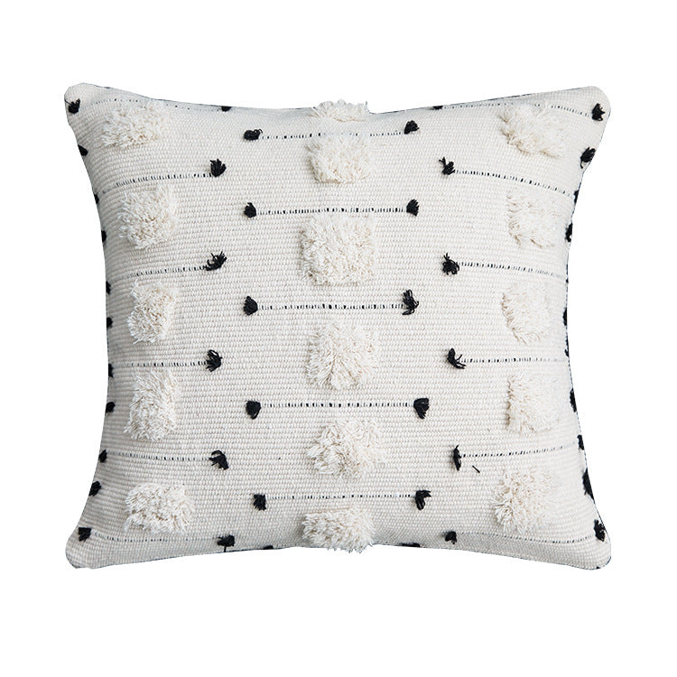 A Single-sided cotton thread cut flower four-corner fringed pillow cover does not contain pillow core, household sofa waist office waist pillow cushion cover