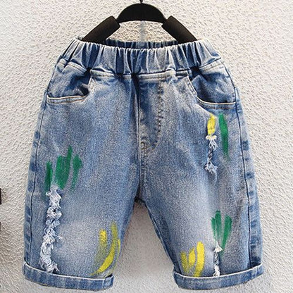 P Boys T-shirt Short Sleeve Set Children's Denim 2024 New Half Sleeve Small and Medium-sized Baby Summer Five-Piece Two-Piece Trend