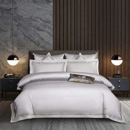 High end 180 thread long staple cotton four piece set of European light luxury all cotton satin high-density solid color hotel bedding