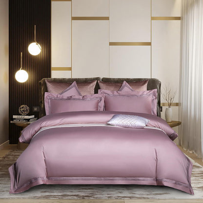 High end 180 thread long staple cotton four piece set of European light luxury all cotton satin high-density solid color hotel bedding