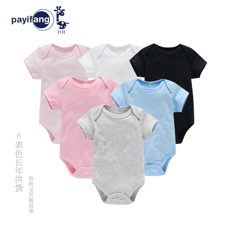 Cross-border wholesale baby plain clothes newborn clothes 0-1 years old solid color onesies, male and female babies short crawling summer 0.15kg