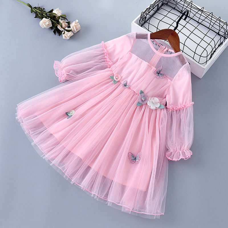 Spring and autumn children&#039;s gauze dress princess skirt long sleeve gauze skirt girl super fairy maiden fluffy skirt foreign trade