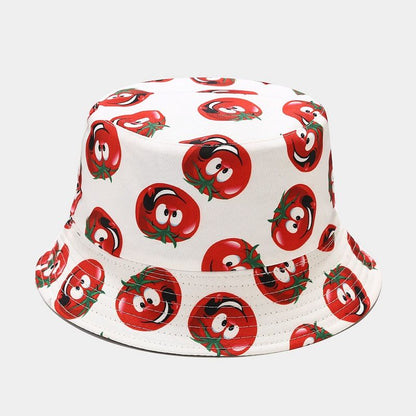 P 2022 Nuevo sombrero de pescador con estampado de vegetales creativo para mujer, sombrero para el sol de verano para exteriores, sombrero versátil para olla 