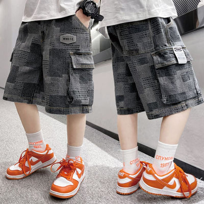 P children's clothing, boys' summer pants and shorts, 2024 new loose summer pants for middle-aged and middle-aged children, boys' jeans