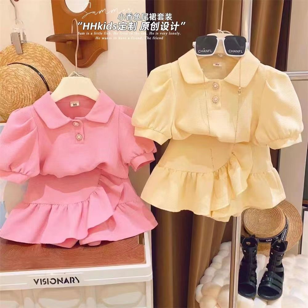 Conjunto de niñas, estilo academia de verano, falda para bebés, vestido de verano, ropa para niñas pequeñas, ropa para niños, vestido tipo polo, tendencia 