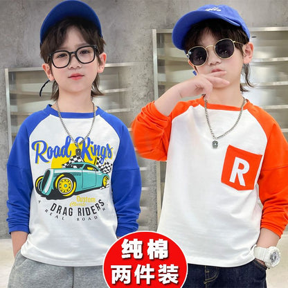 P boys long-sleeved t-shirt pure cotton middle and older children's autumn clothes outer wear boys autumn bottoming shirt top Korean version tide