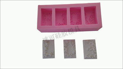 A rectangular 4 flowers, handmade soap, soap mold silicone soap molds silicone soap mold