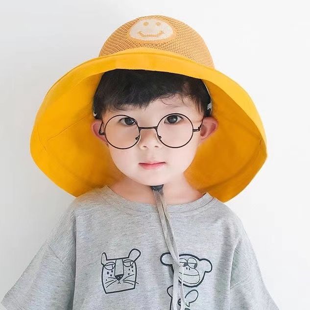 P children's sunscreen hat, summer boys' hat, large brim, summer sunshade hat, mesh fisherman's hat, wide brim, trendy and cool thin style