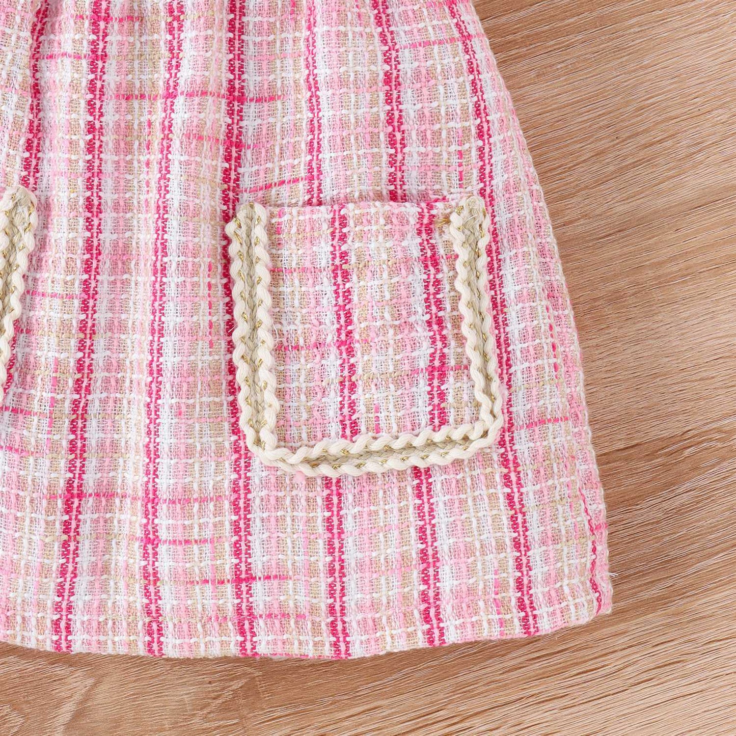 Small and medium-sized children's autumn set and winter trendy girl fashion small fragrant style high neck top plaid coarse woolen short skirt belt three piece set