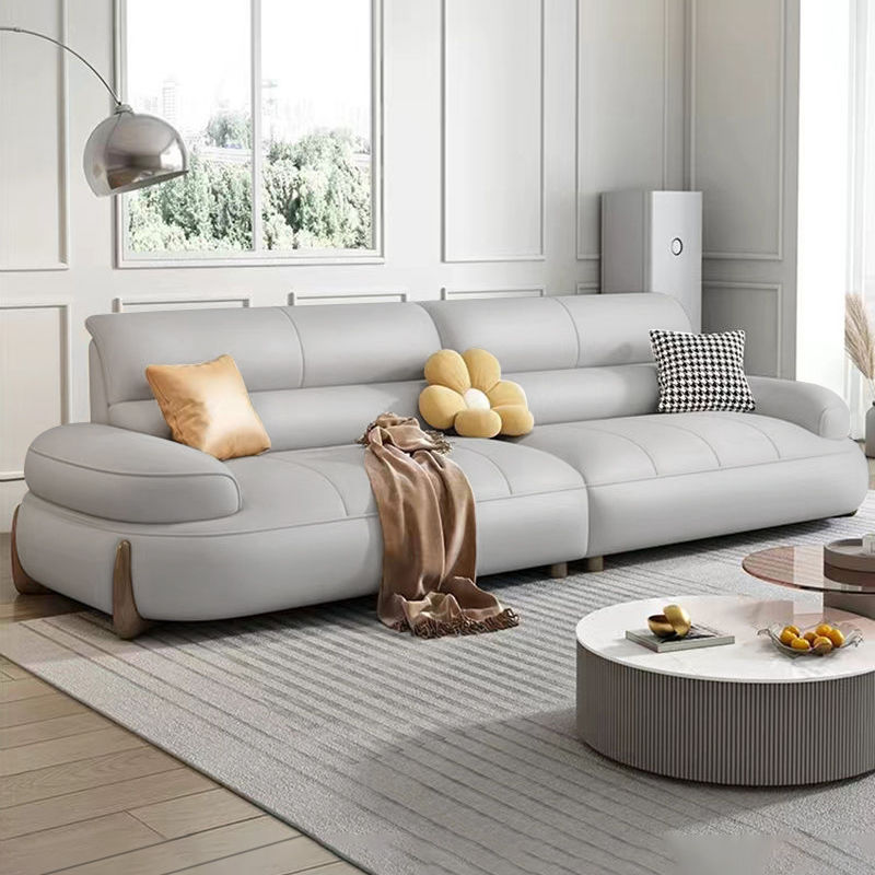 Cream leather sofa minimalist new modern sofa living room first layer simple cowhide