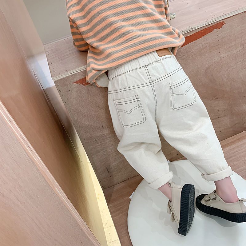 P boys spring and autumn clothing popular foreign jeans new spring clothing children girls older children sports pants dad pants