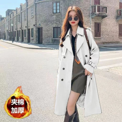 P French trench coat women's new spring and autumn waist drape foreign style medium and long popular high-end trench coat women