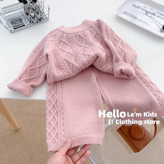 Girls' autumn and winter retro style Korean sweater, new children's fashion forest knitted sweater suit tide