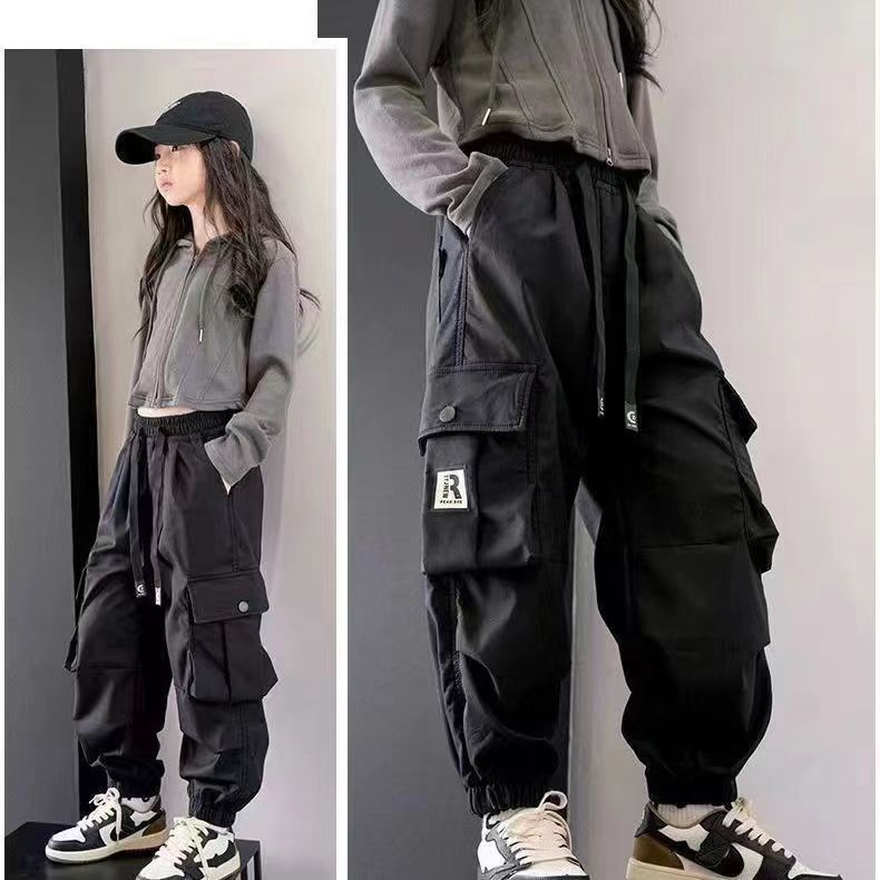 P [New Tooling] 2024 New Tooling Pants Girls' Multi-Pocket Loose Versatile Casual Trendy Cool Girls' Pants