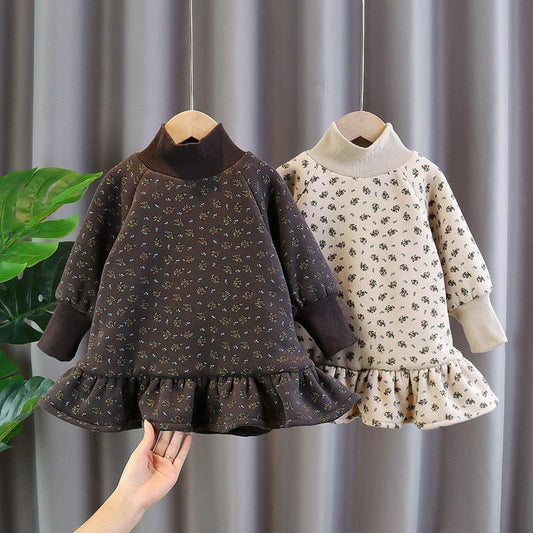 Girls autumn and winter sweatshirt dress 2023 new Korean style children's style plus velvet children's dress baby girl winter clothing trendy