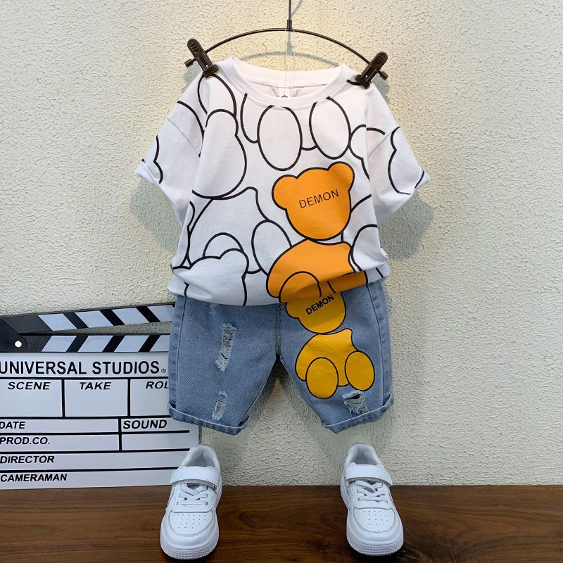 P Boys Summer Set 2024 New Western Style Baby Summer Clothing Boys Korean Edition Handsome Short sleeved Two Piece Set Trendy