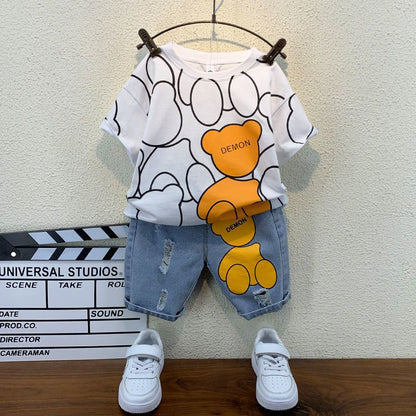 P Boys Summer Set 2024 New Western Style Baby Summer Clothing Boys Korean Edition Handsome Short sleeved Two Piece Set Trendy