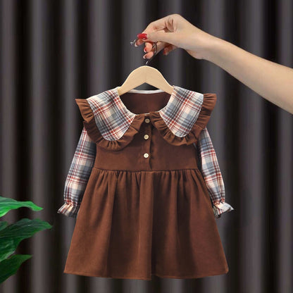 Vestidos para niñas Ropa de otoño 2023 Nuevas faldas para bebés Estilo otoño e invierno Faldas largas gruesas de estilo universitario para niños y estudiantes de secundaria 