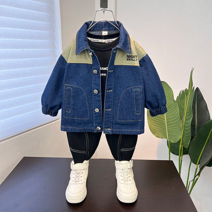 P children's clothing boys denim jacket spring and autumn 2024 new children's autumn clothing boys cool handsome children's autumn top