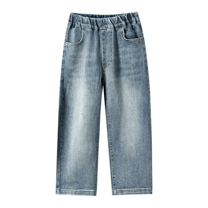 P Medium Large Children's Jeans Children's Boys Pants Older Children's Men's Trendy Foreign Jeans Girls' Wide Leg Pants