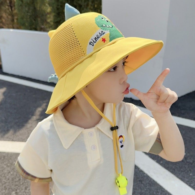 P Children's sunscreen hat summer boys and girls UV protection sun hat baby cartoon mesh large brim sunshade bucket hat